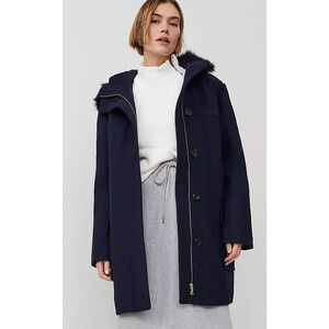 NEW ANN TAYLOR WEEKEND COLLECTION NIGHT SKY FAUX FUR TRIM DUFFLE COAT SZ S